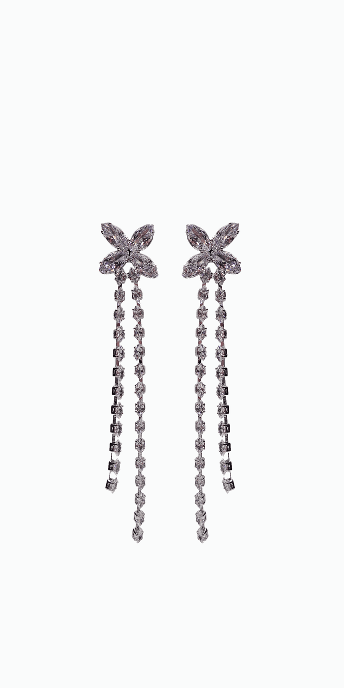 silver/one size/ Camille La Vie/Rhinestone Butterfly Double Stand Earrings/front