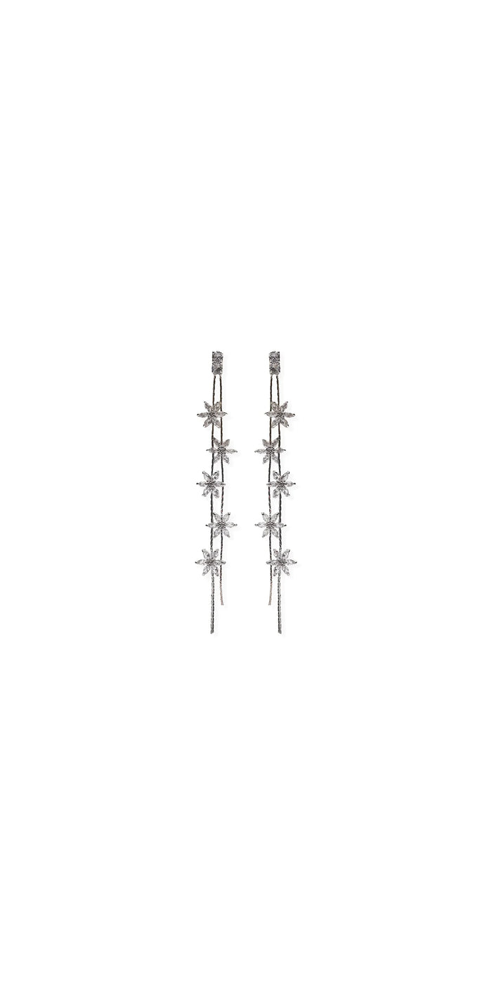 silver/one size/Camille La Vie/Rhinestone Daisy Double Stand Earrings /front