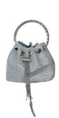 silver/no size/Camille La Vie/Rhinestone Drawstring Bucket Handbag with Metal Handle /front