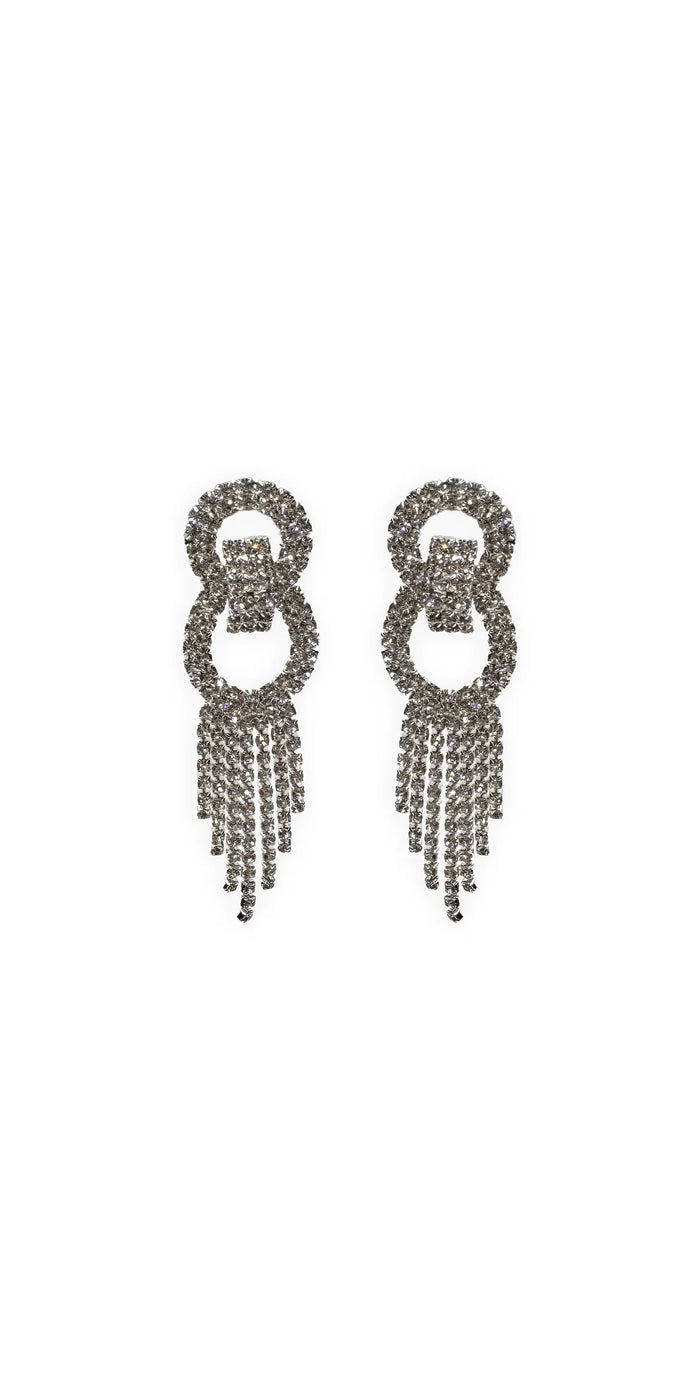 silver/one size/Camille La Vie/Rhinestone Interlock Multi Strand Earrings /front