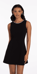 black/size/4missy/Camille La Vie/Rhinestone Open Heart Back Scuba Skater Dress/front
