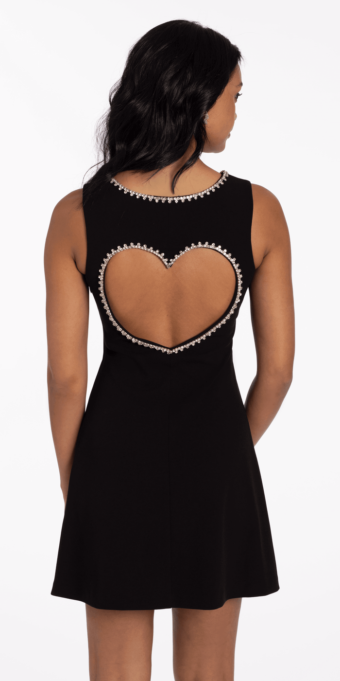 black/size/4missy/Camille La Vie/Rhinestone Open Heart Back Scuba Skater Dress/back 1
