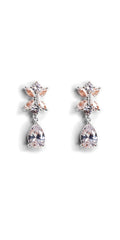 Rhinestone Teardrop Earrings with Leaf Detail - Camille La Vie