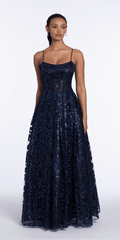 navy/size/4/missy/Camille La Vie/Ribbon Sequin Square Neck Corset Ballgown/front