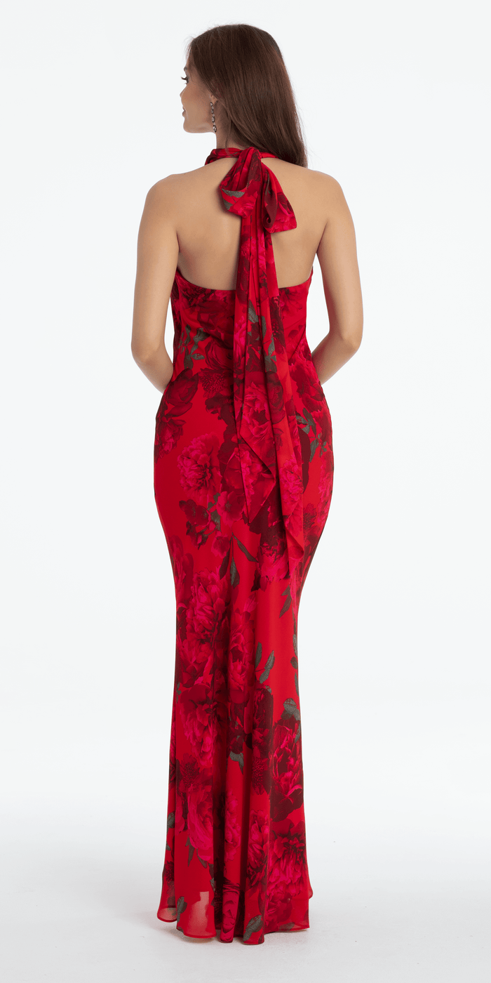 red/size/4/missy/Camille La Vie/Rose Print Cowl Neck Tie Back Halter Column Dress/back