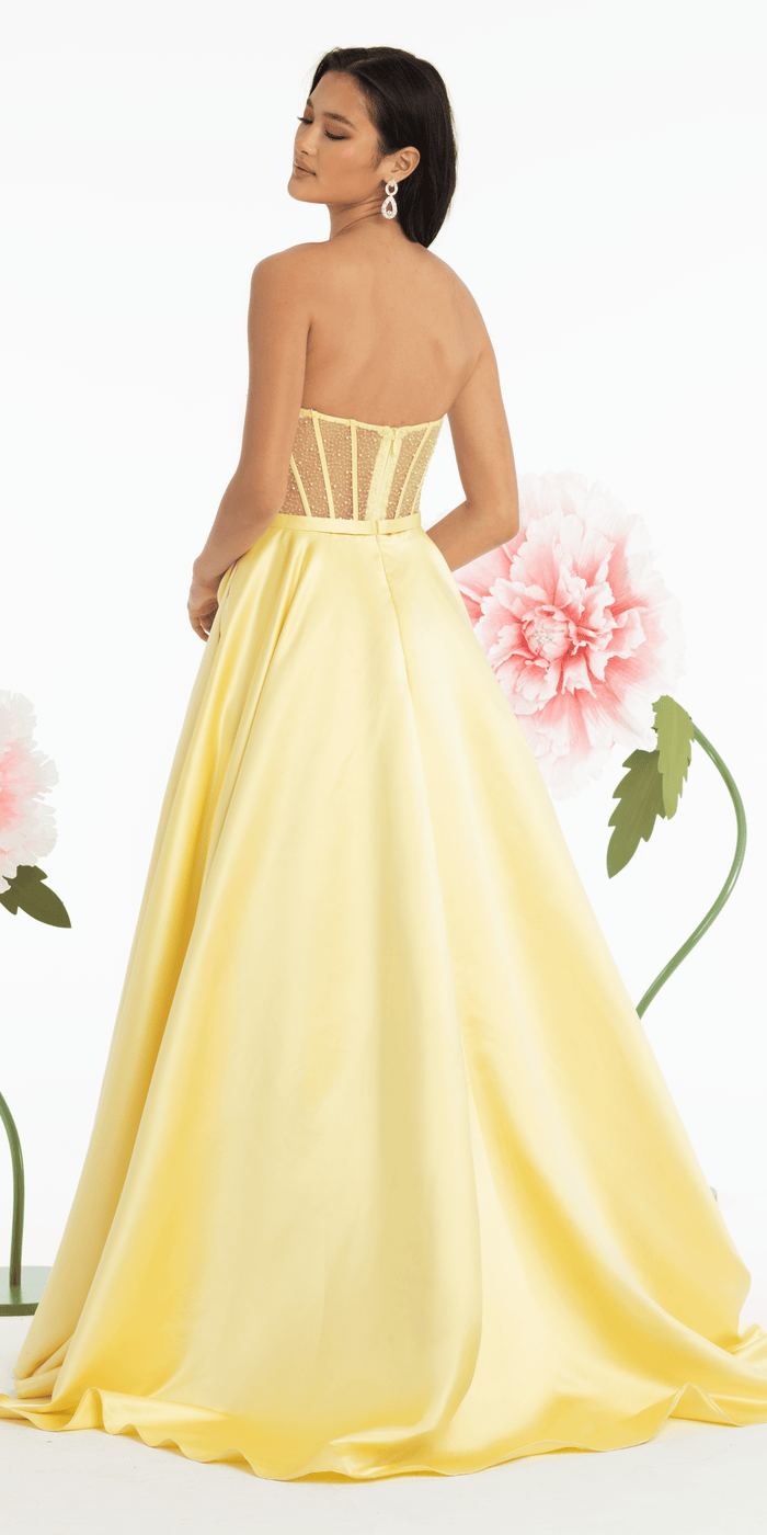 yellow/size/4/missy/ Camille La Vie/Satin Beaded Bow Corset Ballgown with Pockets /back