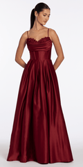 wine/size/4/missy/Camille La Vie/Satin Embroidered Sweetheart Corset Ballgown with Pockets/front alt
