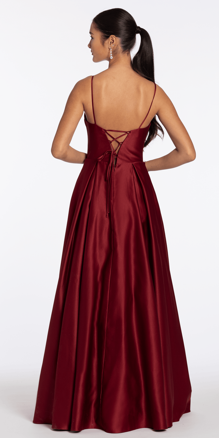wine/size/4/missy/Camille La Vie/Satin Embroidered Sweetheart Corset Ballgown with Pockets/back