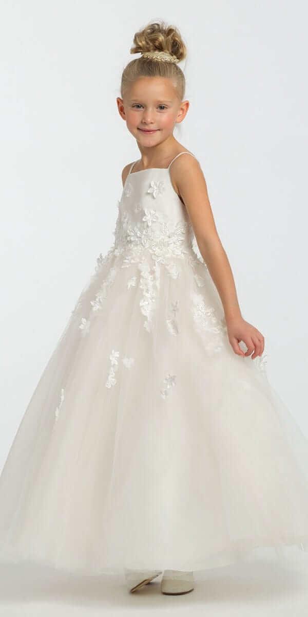 ivory-rose/size/5/missy/Camille La Vie/Satin Floral Applique Fit and Flare Flower Girl Dress/front 2