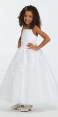 white/size/5/missy/Camille La Vie/Satin Floral Applique Fit and Flare Flower Girl Dress/front 2
