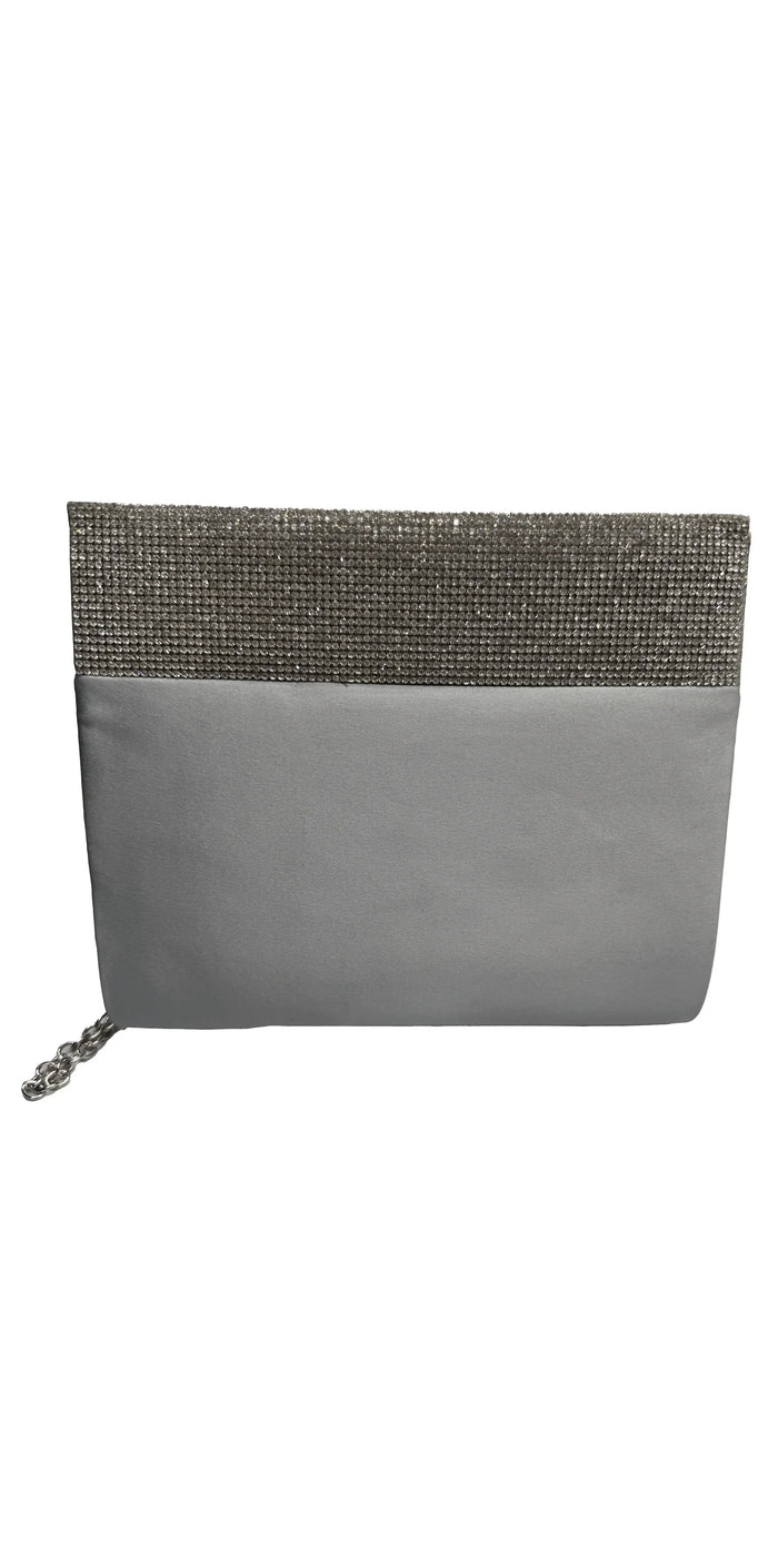 silver/no size/ Camille La Vie/Satin Iridescent Rhinestone Border Top Handbag /front 1