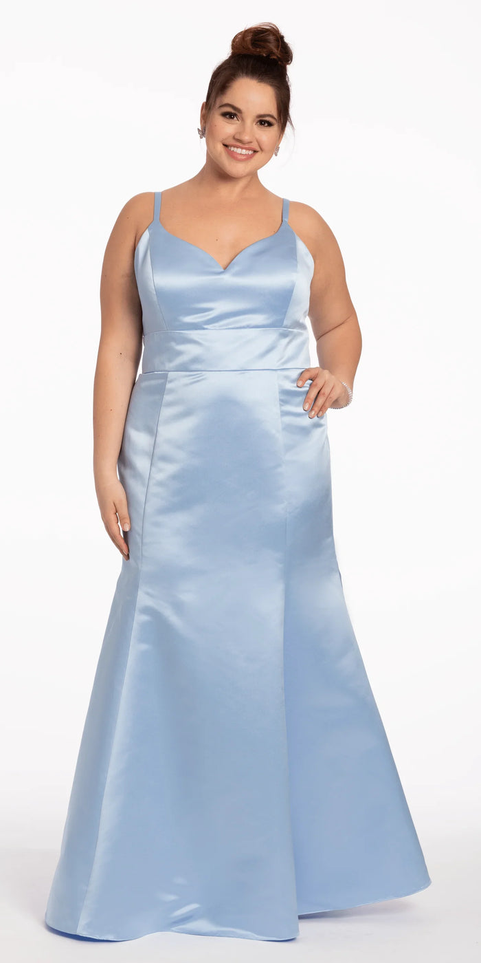 light-blue/size/14/plus/Camille La Vie/Satin Mermaid Sweetheart Dress /front