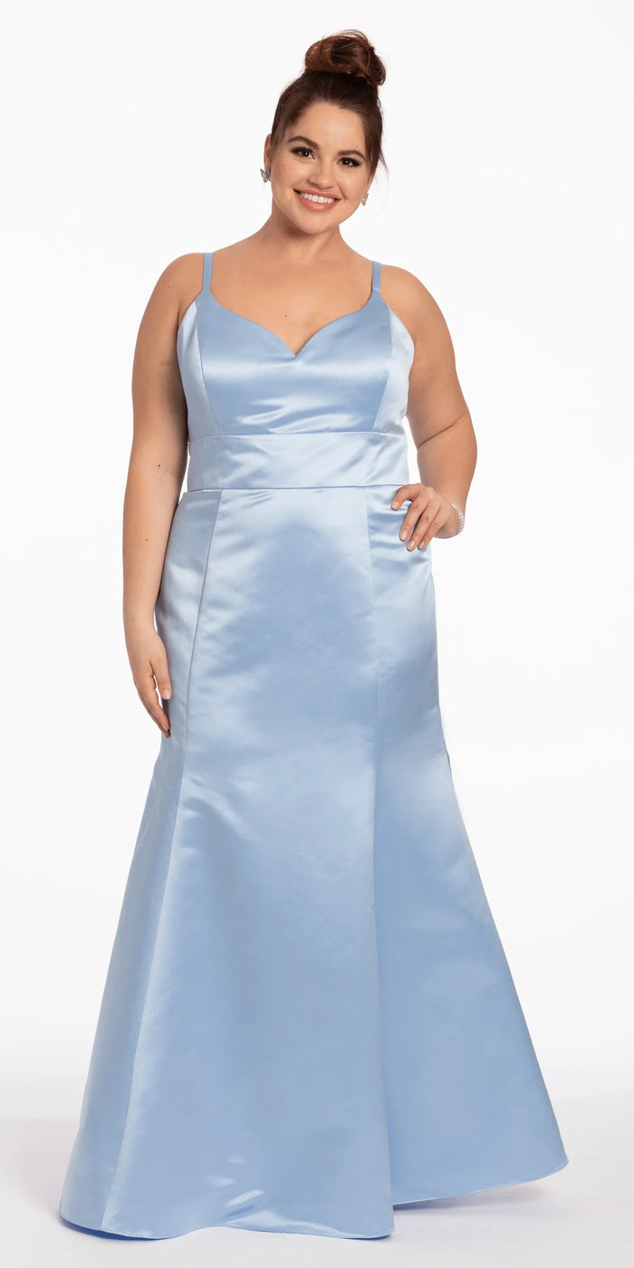 light-blue/size/14/plus/ Camille La Vie/Satin Mermaid Sweetheart Dress /front
