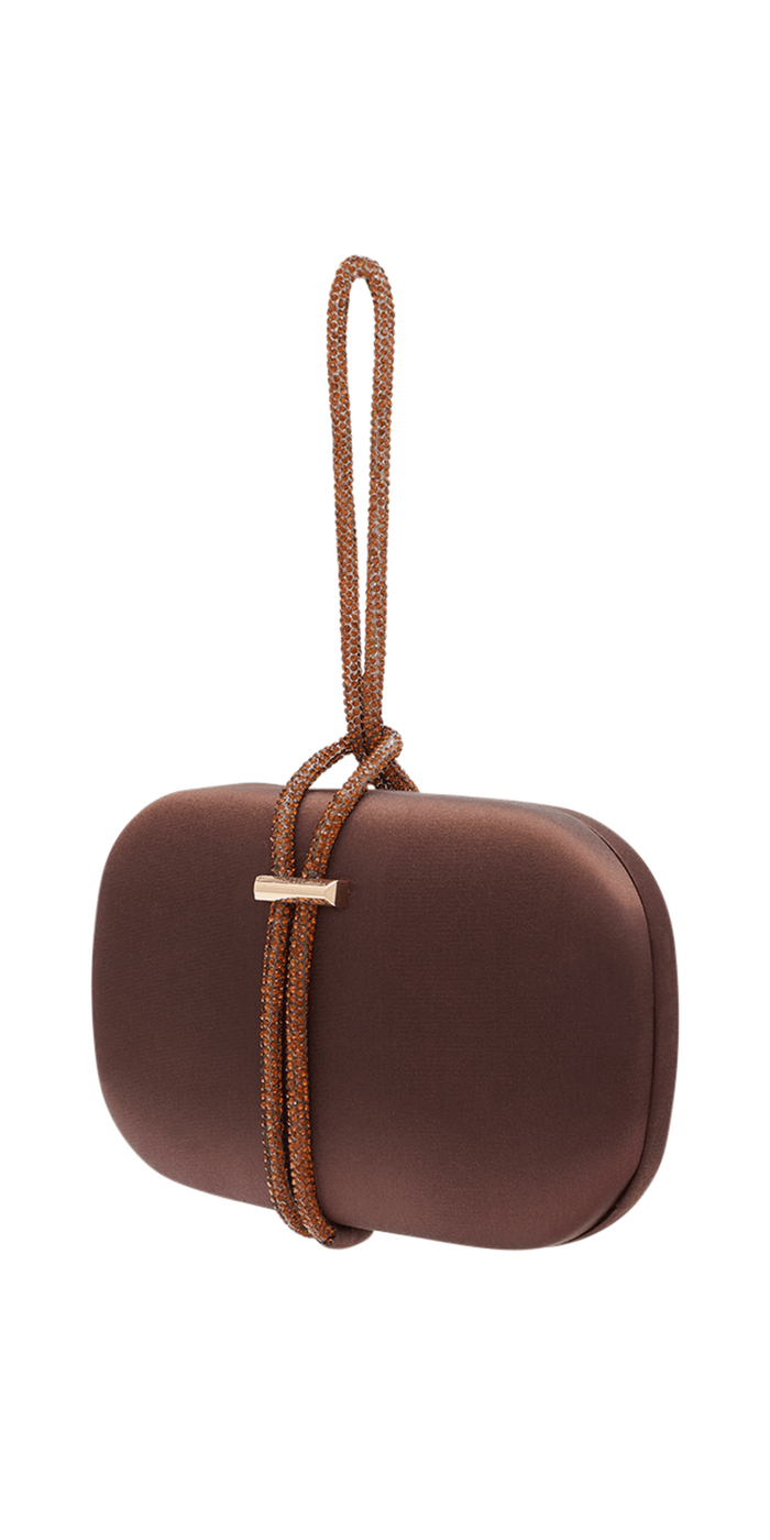 Camille La Vie Satin Oval Box Handbag with Rhinestone Hand Strap
