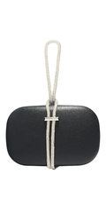 Camille La Vie Satin Oval Box Handbag with Rhinestone Hand Strap OS / black