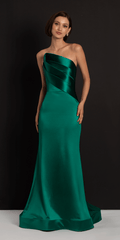 Satin Pleated Strapless Trumpet Dress with Sweep Train - Camille La Vie
