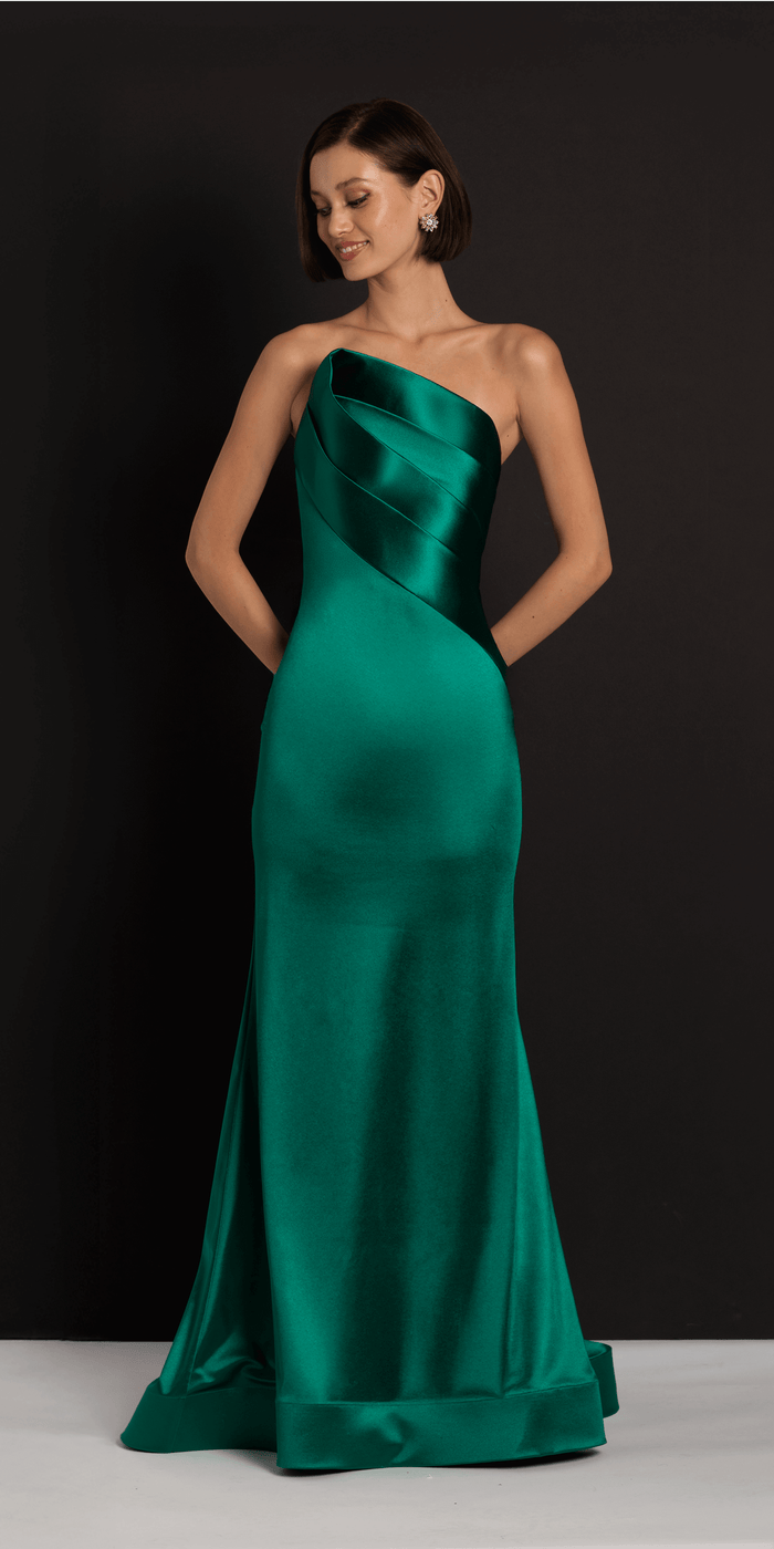 Satin Pleated Strapless Trumpet Dress with Sweep Train - Camille La Vie