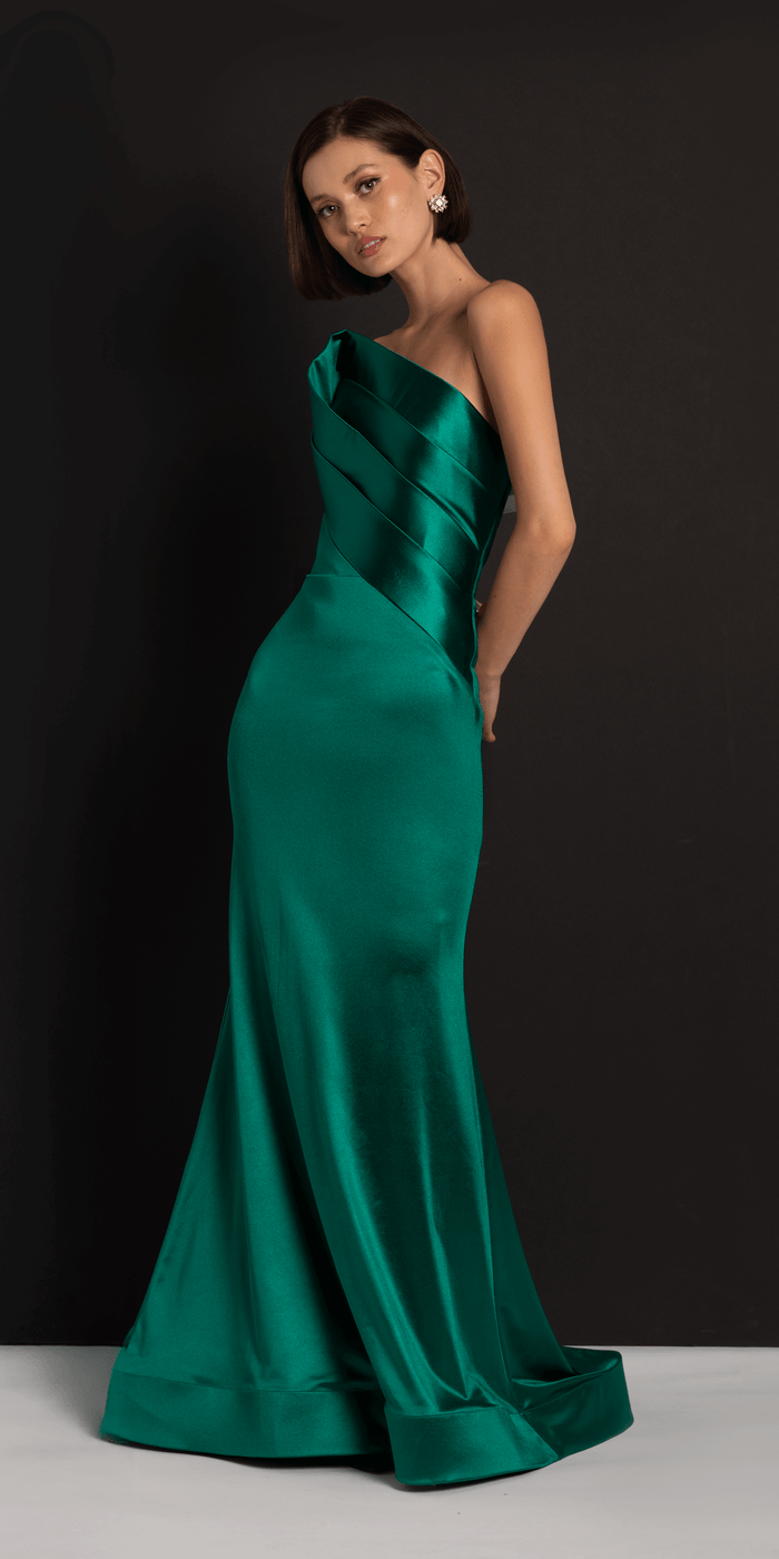 Satin Pleated Strapless Trumpet Dress with Sweep Train - Camille La Vie