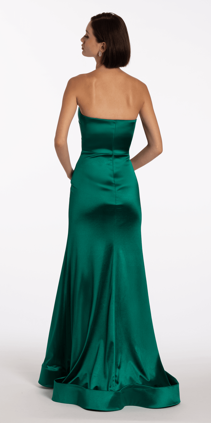 Satin Pleated Strapless Trumpet Dress with Sweep Train - Camille La Vie