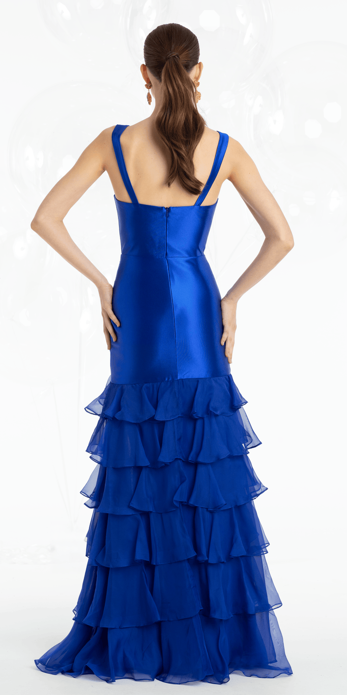 royal-blue/size/4/missy/Camille La Vie/Satin Plunge Corset Mermaid Dress with Chiffon Tiers/back