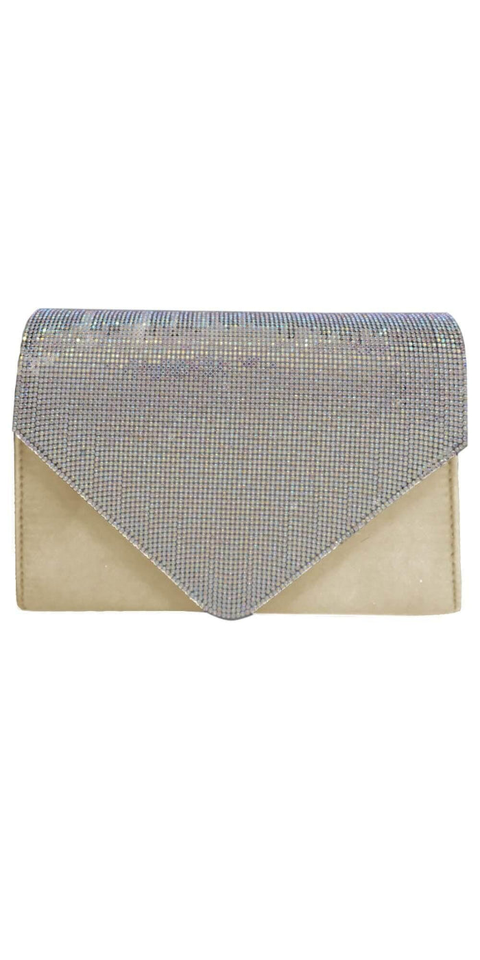 champagne/no size/ Camille La Vie/Satin Rhinestone Envelope Handbag /front 1
