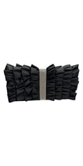 Satin Ruffle Full Flap Handbag with Rhinestone Detail - Camille La Vie
