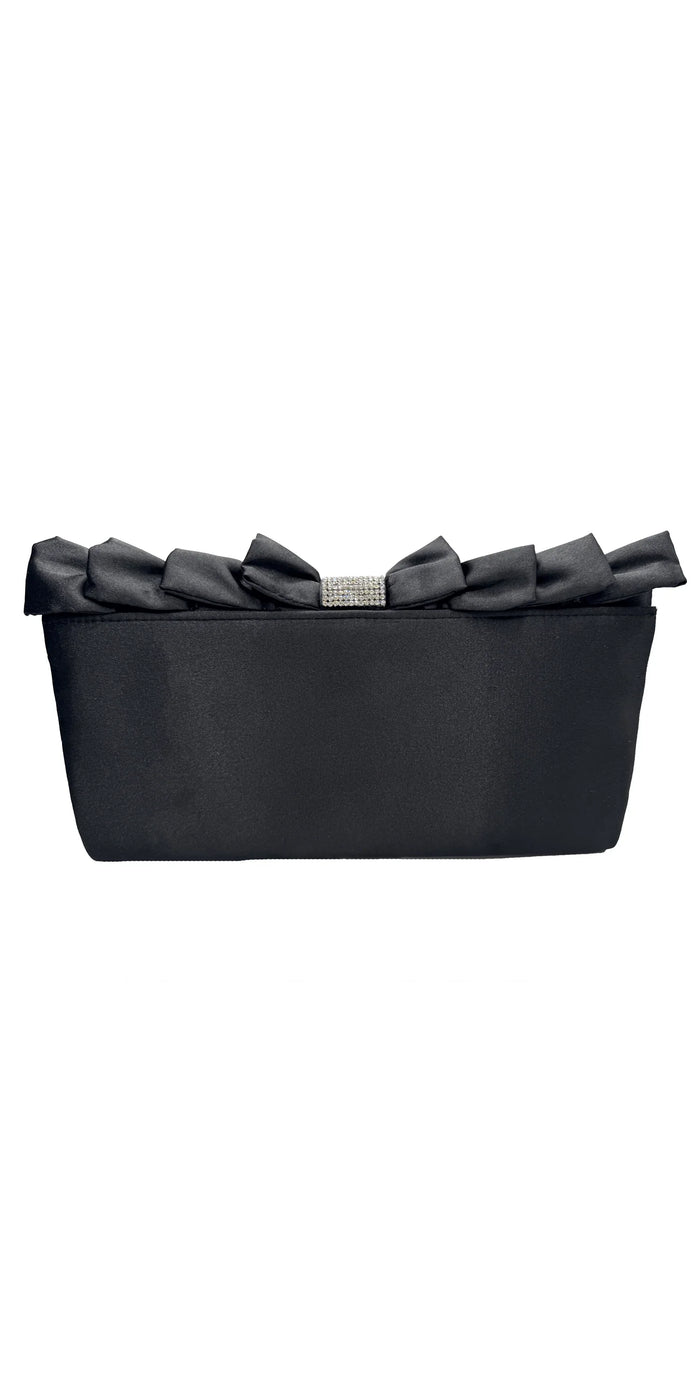 Satin Ruffle Full Flap Handbag with Rhinestone Detail - Camille La Vie