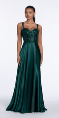 hunter-green/size/4/Camille La Vie/Satin Sequin Sweetheart Corset A Line Dress/front 1