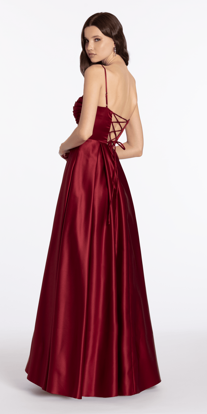wine/size/4/missy/Camille La Vie/Satin Sweetheart Twist Corset Ballgown with Pockets/back