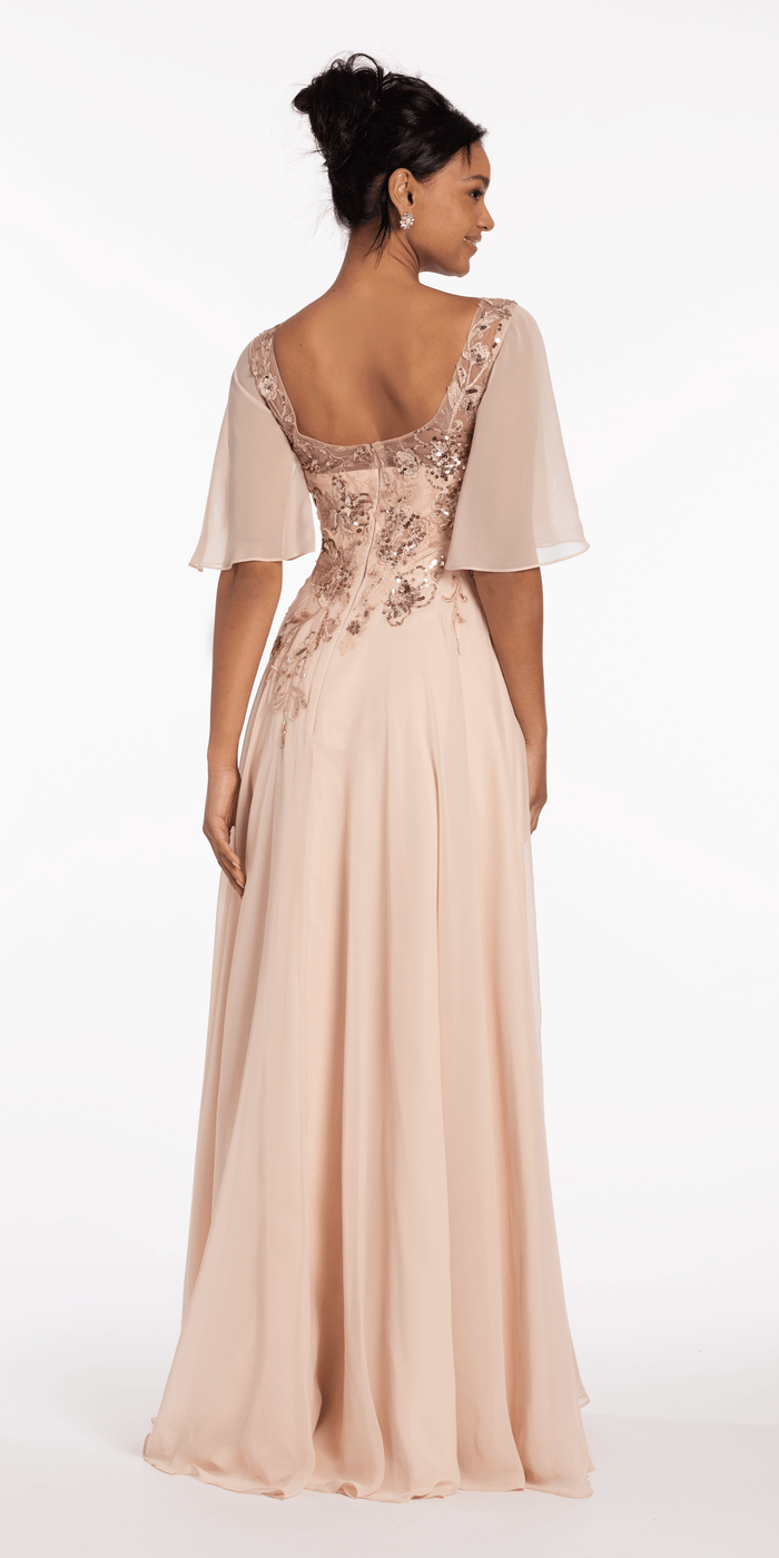 shell/size/4/missy/Camille La Vie/Scoop Neck Chiffon Flutter Sleeve Embroidered A-line Dress/back