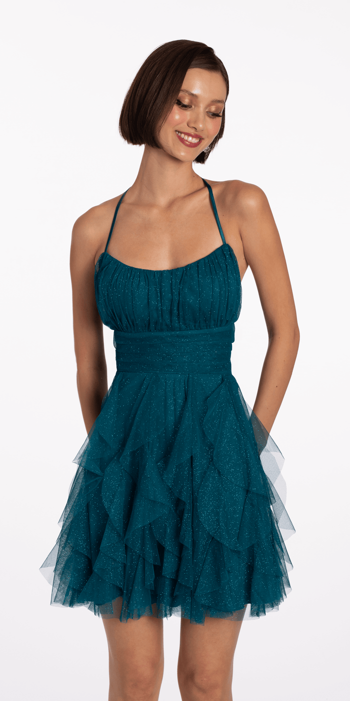 Scoop Neck Glitter Fit and Flare Dress with Tendrils - Camille La Vie