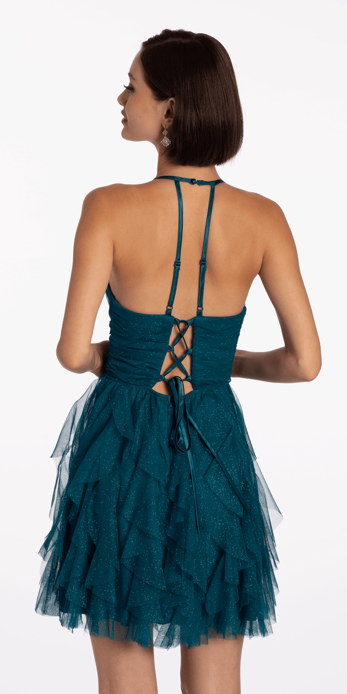 Scoop Neck Glitter Fit and Flare Dress with Tendrils - Camille La Vie