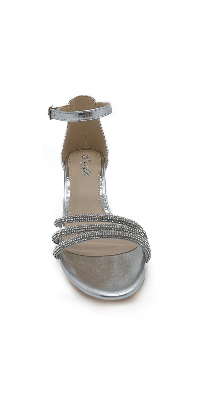 silver/size/6/Camille La Vie/Scooter Metallic Low Block Heel Rhinestone Sandal/front