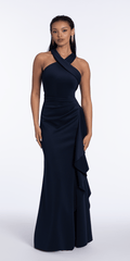 midnight/size/4/missy/ Camille La Vie/Scuba Column Dress with Keyhole Back and Side Ruffle/front