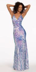 blue/size/4/missy/Camille La Vie/Sequin Leaf Pattern Lace Up Back Dress/front alt