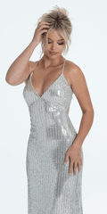 champagne/size/ 4/missy/Camille La Vie/Sequin Tie Back Column Dress /close up
