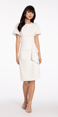 Ivory/size/4/missy/Camille La Vie/Short Puff Sleeve Scuba Midi Dress with Side Cascade/front alt
