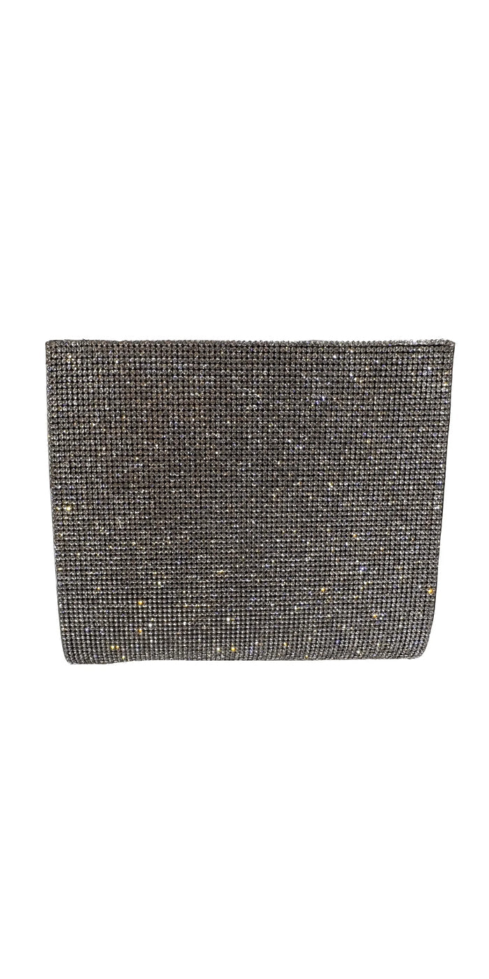 silver/no size/Camille La Vie/Snap Top Satin Rhinestone Handbag /front 1