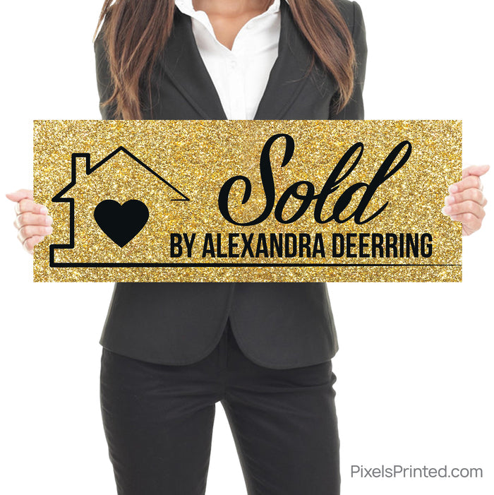 gold sold by realtor closing photo sign with homeowners