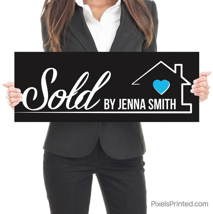 sold by realtor closing photo sign with homeowners