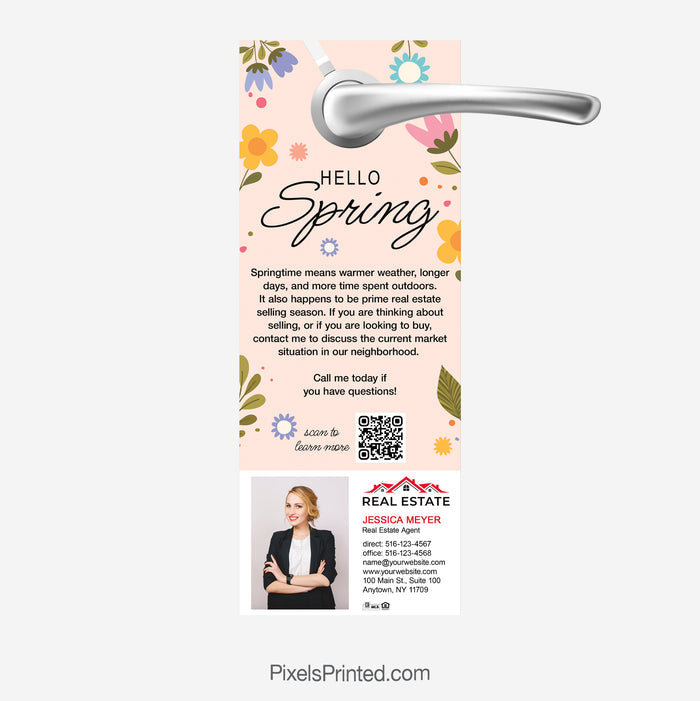 Spring real estate door hanger for agents highlighting the start of the new market season