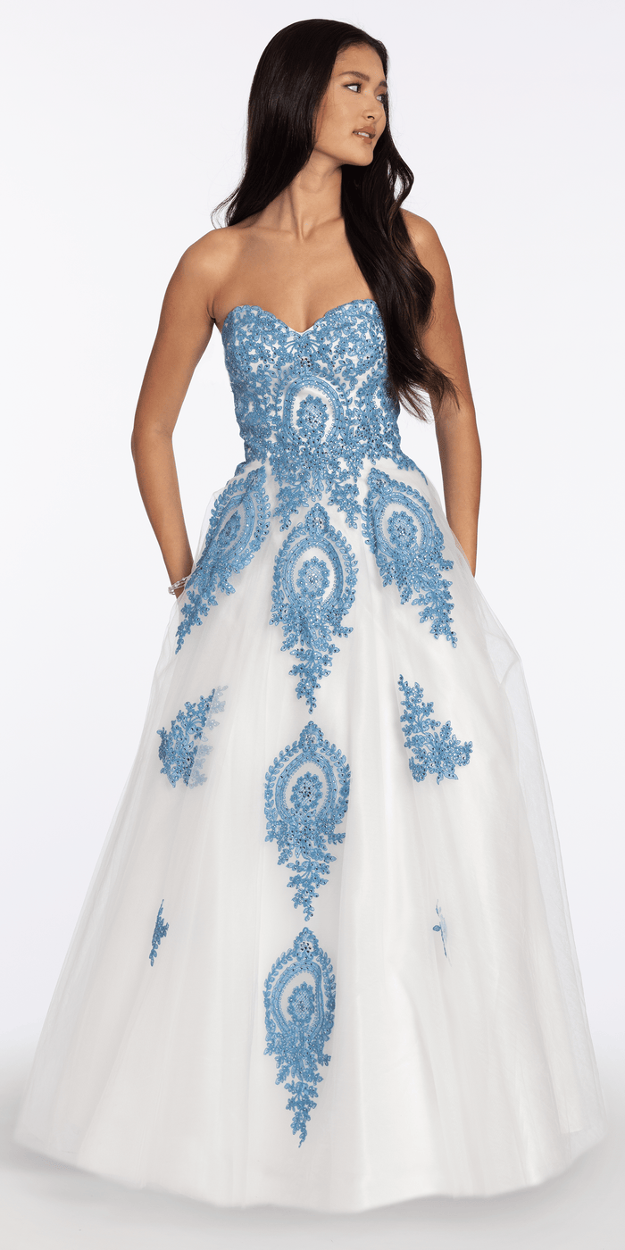 Strapless Beaded Embroidered Tulle Ballgown - Camille La Vie