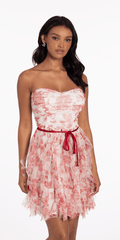 Strapless Floral Mesh Tiered Fit and Flare Dress - Camille La Vie