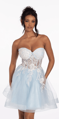 light-blue/size/4/missy/Camille La Vie/Strapless Pearl Embellished Corset Glitter Fit and Flare Dress/front