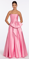 pink/size/4/missy/Camille La Vie/Strapless Satin Corset Ballgown with Side Bow/front