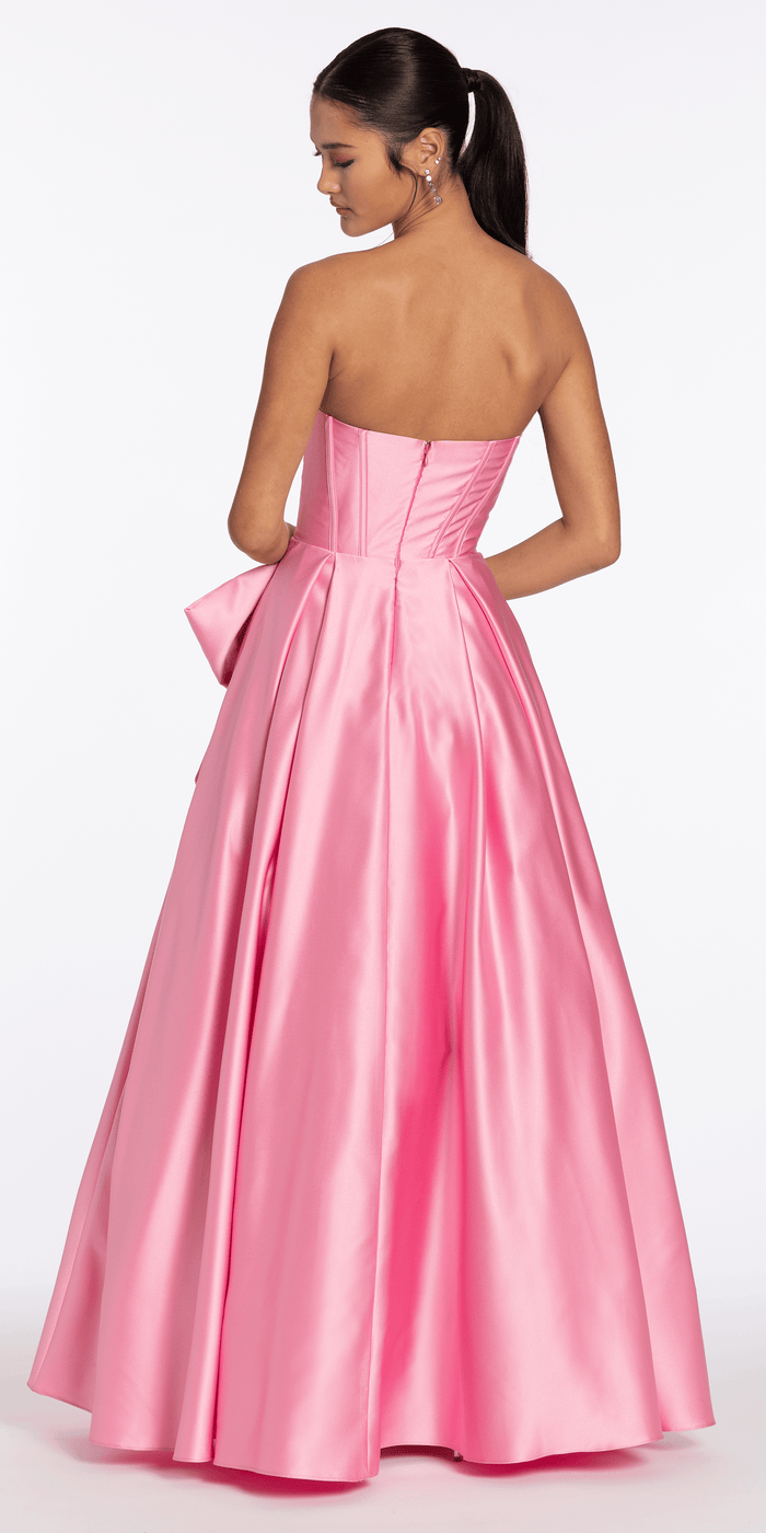pink/size/4/missy/Camille La Vie/Strapless Satin Corset Ballgown with Side Bow/back