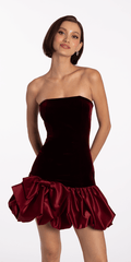 wine/size/4/missy/Camille La Vie/Strapless Velvet Bodycon Dress with Satin Bubble Hem/front