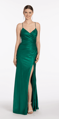 emerald/size/4/missy/Camille La Vie/Strappy Back Foil Jersey Column Dress with Ruching/front