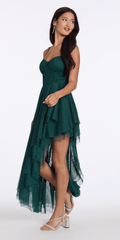 Camille La Vie Strappy Back Glitter Mesh Sweetheart Corset High-Low Dress junior / 4 / emerald