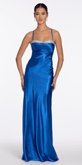 azure/size/4/ missy/Camille La Vie/Strappy Back Satin Rhinestone Sweetheart Column Dress Vie/front